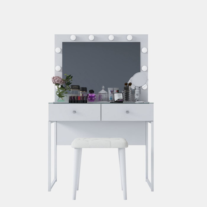 Hanah Home Mesa de Maquillaje con 10 Focos y Puff Blanco BJ164 - 4481